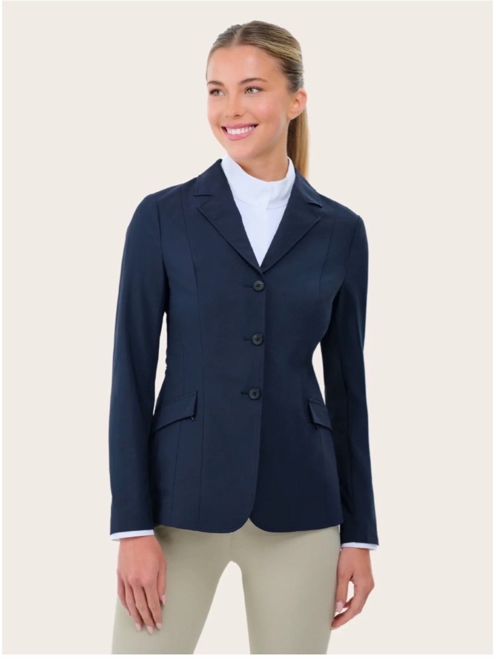 Tailored Navy Women's Blazer Jacket - Three-Button Single-Breasted